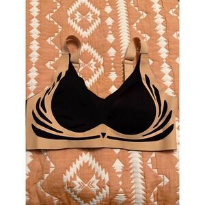 Seamless Comfort Bra Black Nude Lace Detail Support Stretch Size L